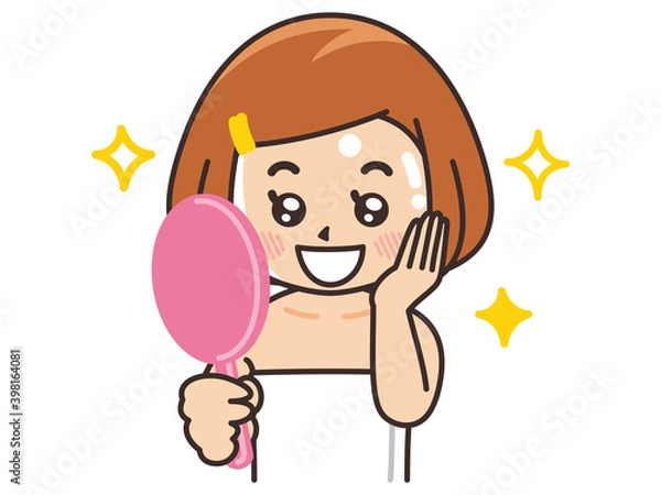 Fototapeta 美肌になって喜ぶ女性　美容　ビューティー　スキンケア