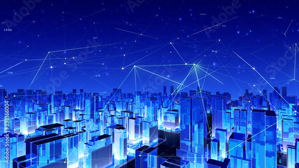 Obraz Digital City Network Building Technology Communication Big data Business 3D illustration Background
