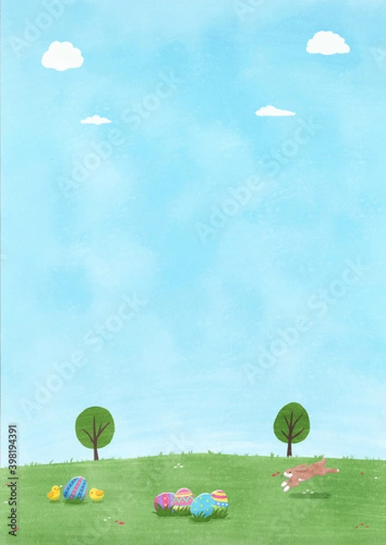 Fototapeta イースター　背景素材　水彩手描き