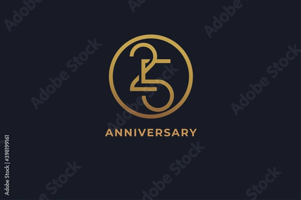 Obraz Number 25 logo,  gold line circle with number inside, usable for anniversary and invitation, golden number design template, vector illustration