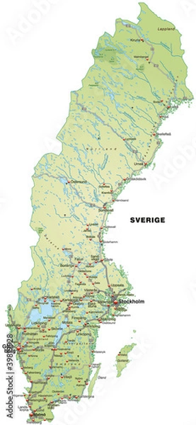 Fototapeta Mapa wysp Szwecji