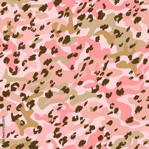 Fototapeta Abstract camouflage seamless pattern. Camo background, natural curved wavy shapes, forms
