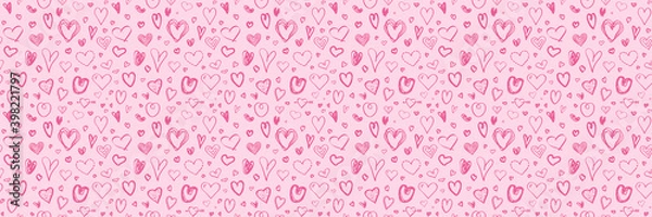 Fototapeta Hand drawn holiday background with hearts. Seamless pattern. Valentine's day. Print for polygraphy, posters, banners and textiles