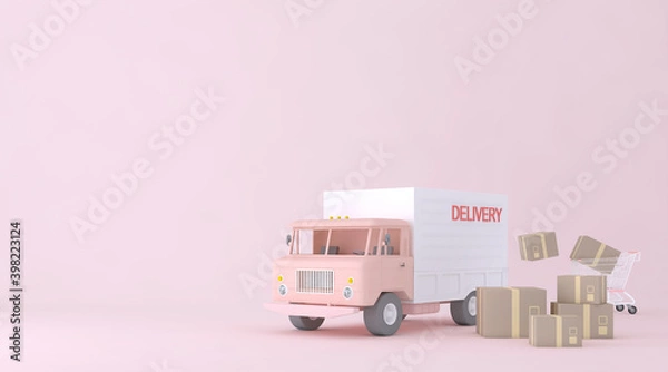 Fototapeta 3D Online express delivery service concept, fast response delivery by scooter, courier Pickup, Delivery, Online Shipping Services. 3d Rendering.	