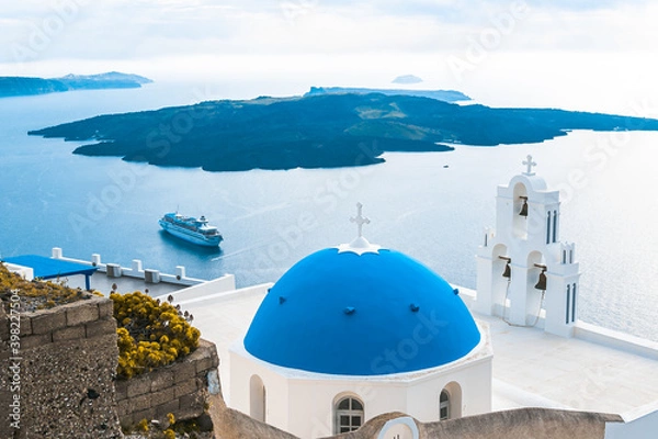 Fototapeta Panoramic of the Island of Santorini, Greece.