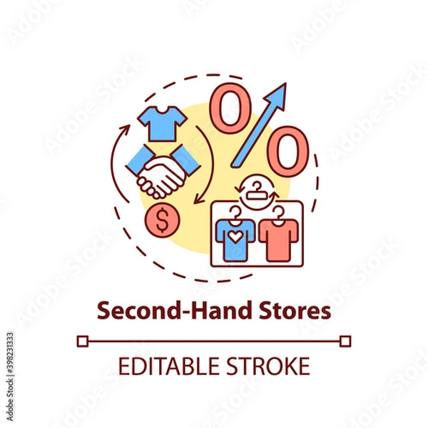Obraz Second-hand stores concept icon. Thrift stores idea thin line illustration. Saving on buying clothing. Garage sale. Selling secondhand goods. Vector isolated outline RGB color drawing. Editable stroke