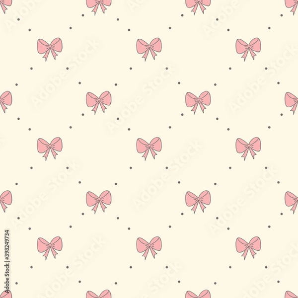 Fototapeta Seamless pattern with small bows. Classic pattern pink bows light background. Nice, funny drawing. Vector.