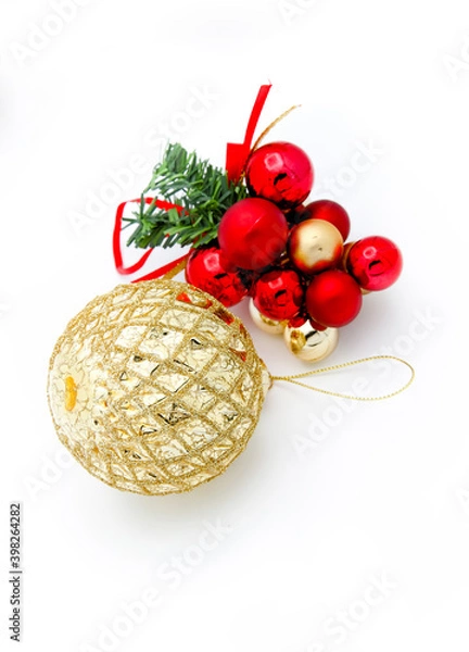Fototapeta Golden Christmas ball isolated on a white background