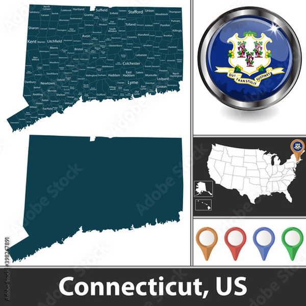 Obraz Map of Connecticut, US