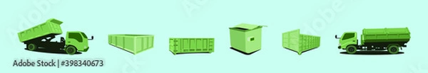 Fototapeta set of dumpster truck cartoon icon design template with various models. vector illustration isolated on blue background