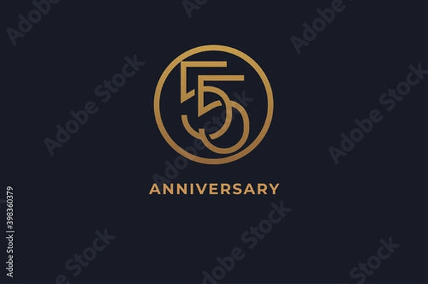 Fototapeta Number 55 logo, gold line circle with number inside, usable for anniversary and invitation, golden number design template, vector illustration