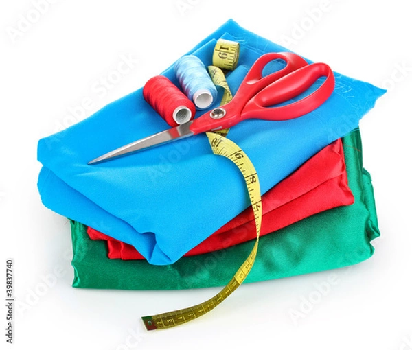 Obraz Scissors, bright thread and measuring tape