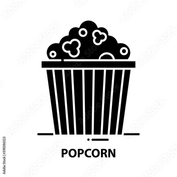 Fototapeta popcorn icon, black vector sign with editable strokes, concept illustration