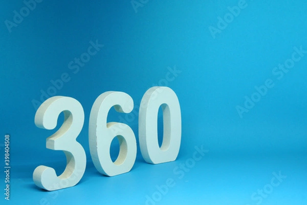 Fototapeta 360 ( three hundred sixty ) Isolated Blue Background with Copy Space - Number 360% Percentage or Promotion - Discount or anniversary concept - Angle Degree