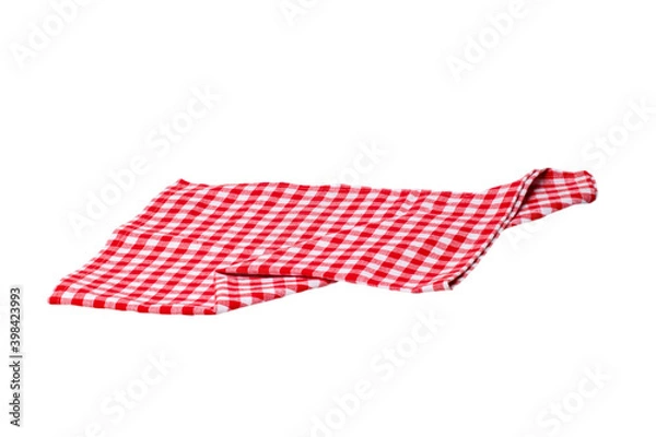 Fototapeta Towels isolated. Close-up of red and white checkered napkin or picnic tablecloth texture isolated on a white background. Kitchen towel.
