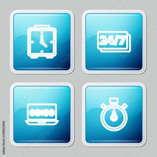 Fototapeta Set line Alarm clock, Clock 24 hours, on laptop and Stopwatch icon. Vector.