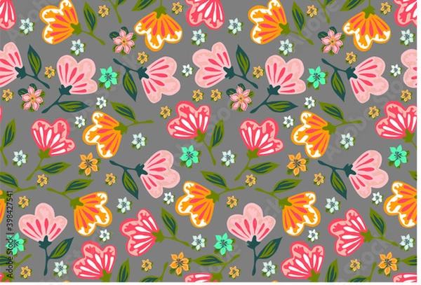 Fototapeta 
Summer seamless vector pattern with fairy flowers, digital drawing.