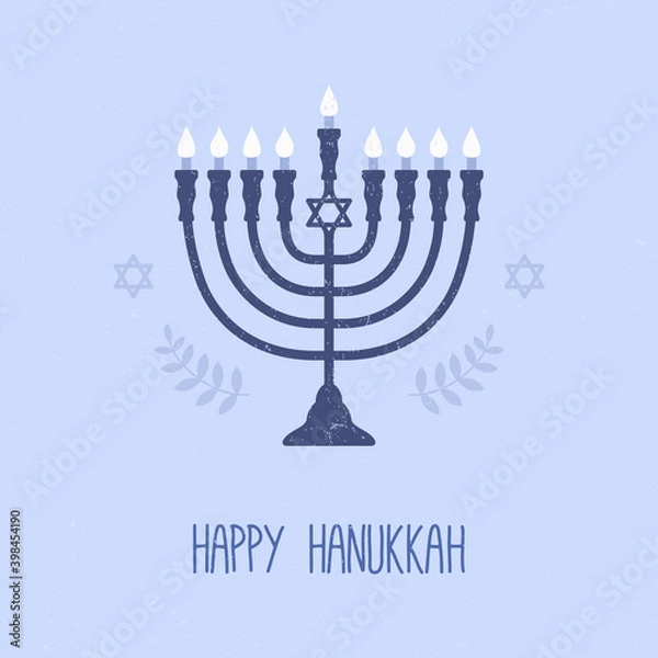 Fototapeta Happy Hanukkah. Greeting card. Menorah on blue background. Vector