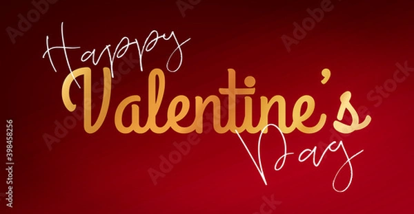 Obraz Happy Valentine’s day. Text with golden and white letters on a red background. Congratulations for February 14.