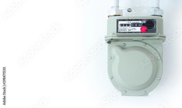 Obraz domestic use gas meter located on a white background. Place for text