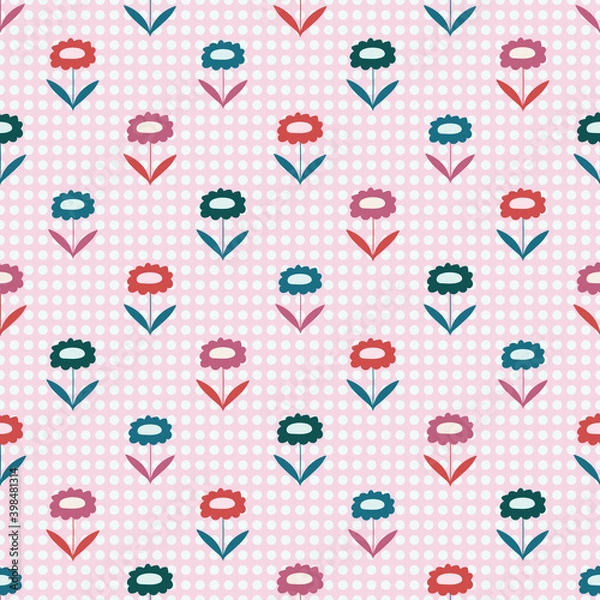 Obraz Colorful Pink Art Deco Daisies Seamless Pattern