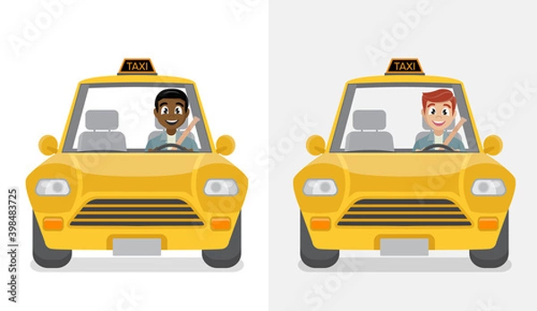 Obraz Smiling young taxi driver in his car.