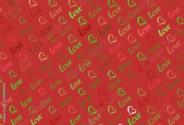 Obraz Light Green, Red vector background with hearts.