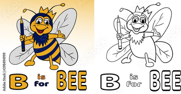 Fototapeta b for bee alphabet coloring book vector