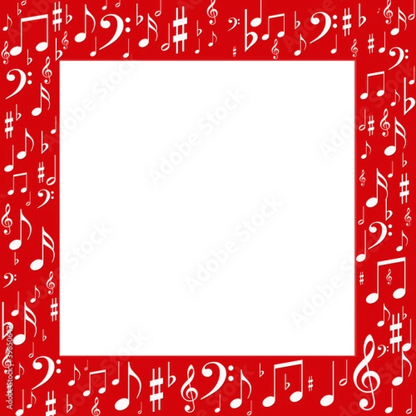 Fototapeta Red frame, white music notes