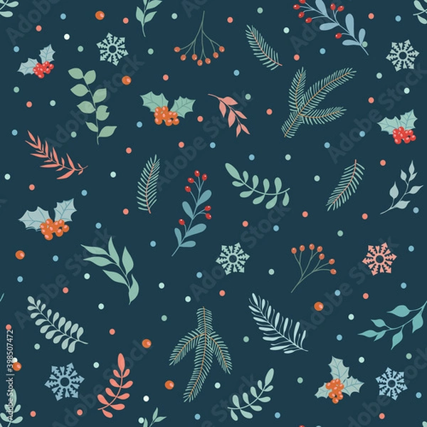 Fototapeta Christmas and happy new year seamless patterns. Retro fashion style.