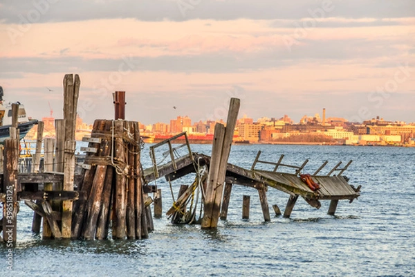 Fototapeta Twisted Pier from Hurricane Sandy, in Staten Island New York