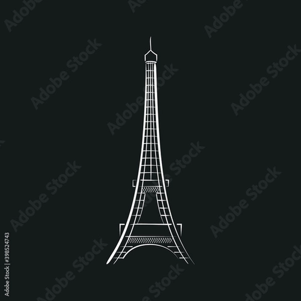 Fototapeta Paris Eiffel Tower Line Drawing, Eiffel Tower Icon, Landmark, European Landmark Symbol, Tower, Vector Illustration Background