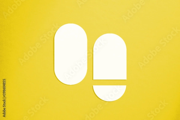 Fototapeta Mockup cards in a minimalistic style. Blank oval form with rounded edges. Perfect for wedding invitation and greeting card. Illuminating Pantone Color Of The Year 2021.