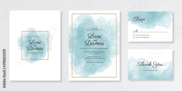 Fototapeta Minimalist wedding invitation with watercolor splash