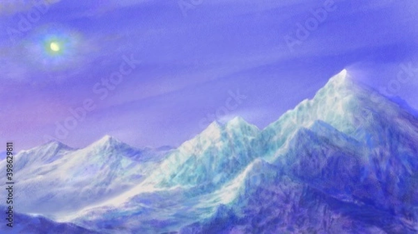 Obraz 冬の山岳地帯と月