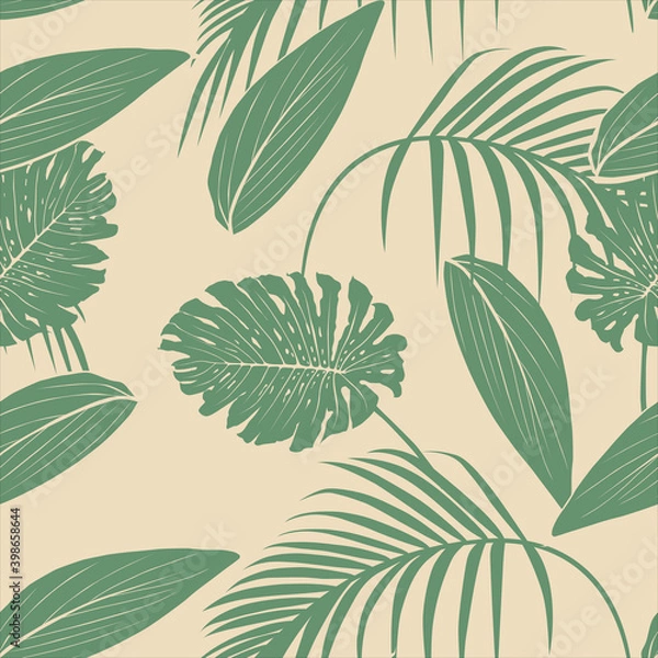 Obraz Green plants with cream color background. Seamless pattern. Vector Illustration
