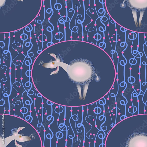 Obraz The stylized image of a lamb. Vector graphics. Seamless pattern