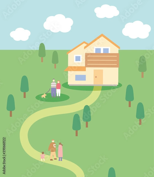 Fototapeta 現代のおしゃれな一軒家のアイコンイラストセット
