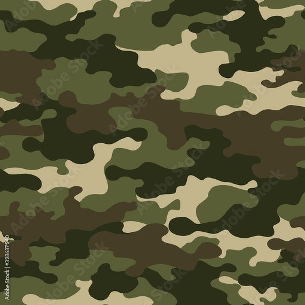 Fototapeta Camouflage classic green seamless pattern. Military texture. Abstract background