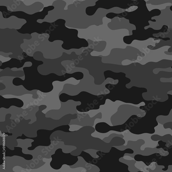 Fototapeta Camouflage grey seamless pattern. Abstract military background. Print on fabric and clothing. Vector