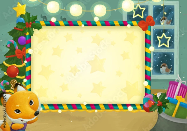 Obraz cartoon scene with christmas room and frame illustration