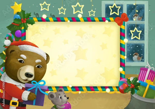 Obraz cartoon scene with christmas room and frame illustration