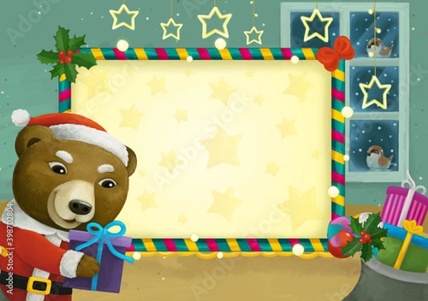 Obraz cartoon scene with christmas room and frame illustration
