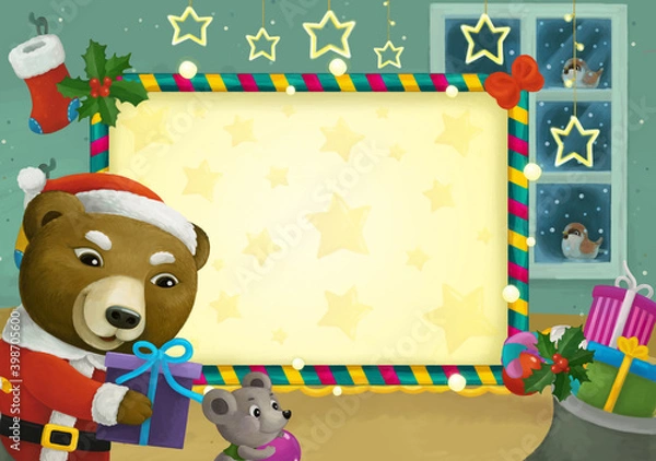 Obraz cartoon scene with christmas room and frame illustration