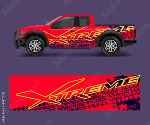 Fototapeta truck and cargo van wrap vector, Car decal wrap design. Graphic abstract stripe designs for vehicle, race, offroad, adventure and livery car