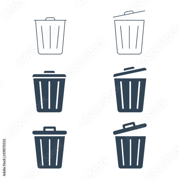 Obraz Trash can icon set. Trash bin collection vector illustration isolated on white background