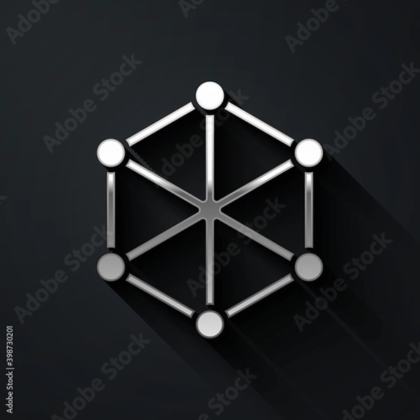 Fototapeta Silver Blockchain technology icon isolated on black background. Cryptocurrency data. Abstract geometric block chain network technology business. Long shadow style. Vector.