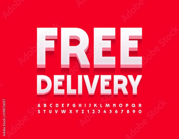 Fototapeta Vector business sign Free Delivery. 3D Modern Font. White Alphabet Letters and Numbers set