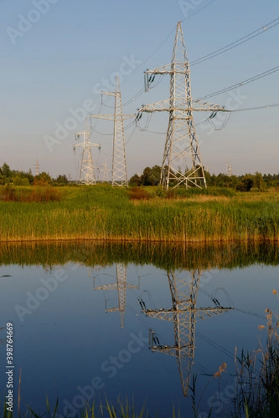 Obraz power lines on the lake