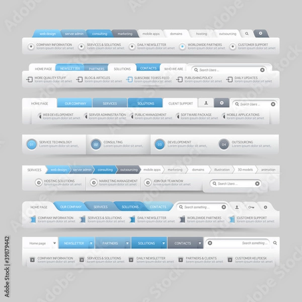 Fototapeta web site design template navigation elements with icons set